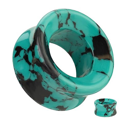Ear gauges hollow organic stone Teal Howlite flesh tunnel eyelet plugs - style: 16mm-5/8 inch