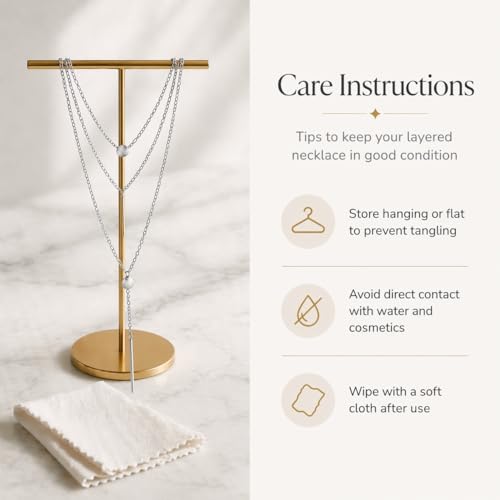 Layered Y Shape Necklace for Women Round Pendant Bar Minimalist Design Gold Silver