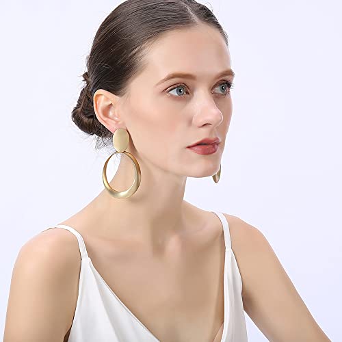 Matte Gold Silver Geometry Clip On Earrings for Women Retro Drop Clip Earrings for Women - style: gold hoop 2