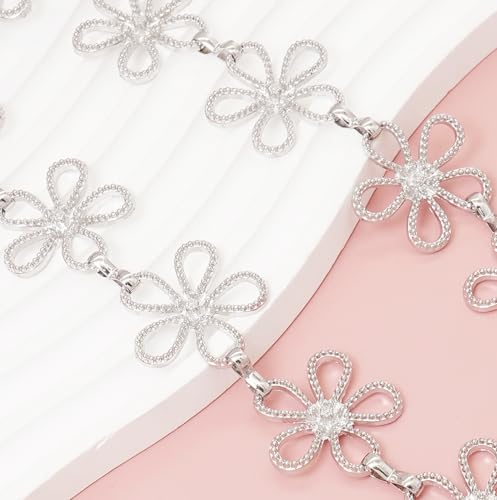 Women's Waist Chain Flower Metal Belt for Dresses Jeans | Adjustable Belly Waist Chain - color: Hollow Flower Silver, size: M: 120cm/47in