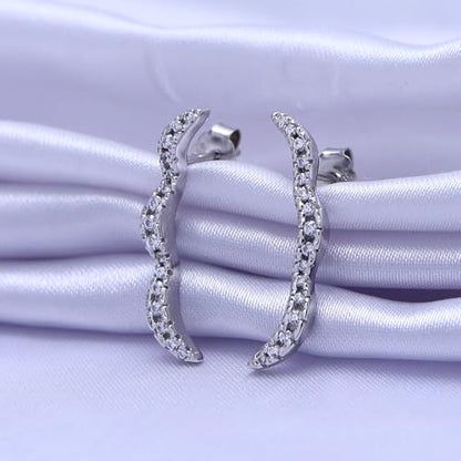 Round Cut White Cubic Zirconia Wave Shaped Ear Climbers Stud Earrings in 14K Gold Plated Sterling Silver With Push Back for her - color: white-gold-plated-silver