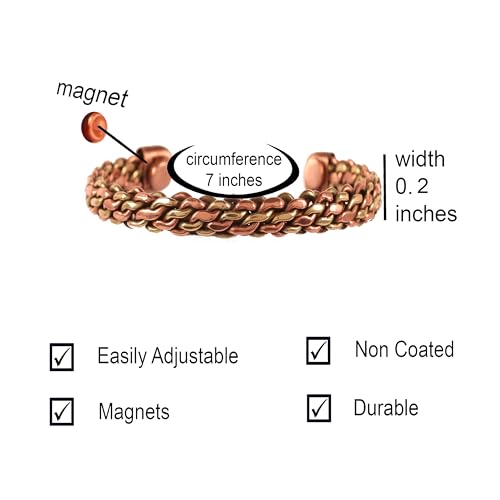 Touchstone Copper Magnetic Hand Forged With Solid And High Gauge Tibetan Style Multi Layer Braid Pattern Minimalistic Elegance Pure Copper Bracelet In Two Tones. - style: Braided Two tone 7