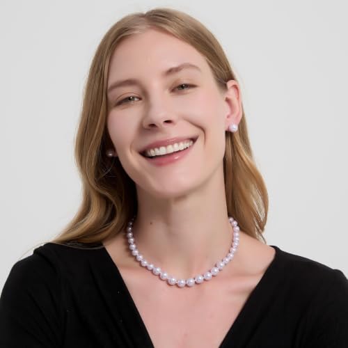 Pearl Necklace and Earring Set for Women Costume Jewelry Set | Elegant Outfit Matching, Wedding Bridesmaid Prom Gifts - style: Purple 16 inches