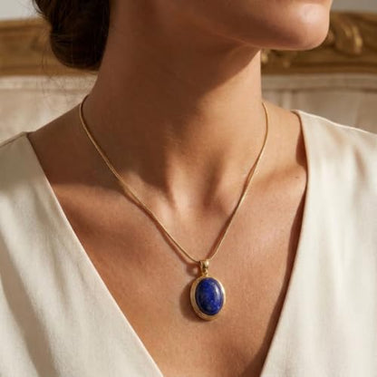Sonateomber Gold Stone Pendant Necklace for Women, Chunky Statement Dainty Heart Oval Natural Gemstone Dangle Necklaces Wedding Prom Accessories Fashion Jewelry Gift - color: Blue