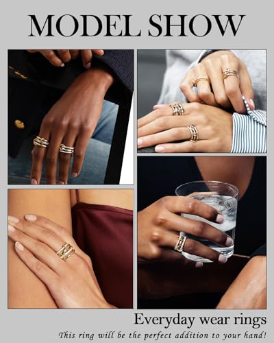 TLY Stackable Gold Rings for Women Interlocking Ring Stack Set non tarnish | 18K Gold Silver Plated Mixed Metal Statement Rings Waterproof Cubic Zirconia Fashion Connected Band Thumb Ring Size 4-11 - color: 01.Halley set