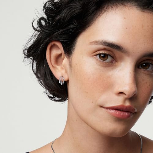 Me&Hz Gold Huggie Earrings Small Huggie Hoop Earrings for Women 14K Gold Plated Hypoallergenic Cubic Zirconia Huggies Mini Silver Hoop Earring for Women - color: Triple Hoops,Silver