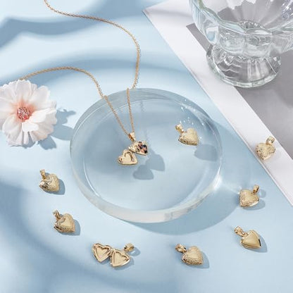 UNICRAFTALE 12Pcs Heart Charms Real 18K Gold Palted Locket Photo Frame Charms Love Dangle Charms Metal Memorial Charms with Pinch Bails Memory Necklace Making for Mother's Day Gift