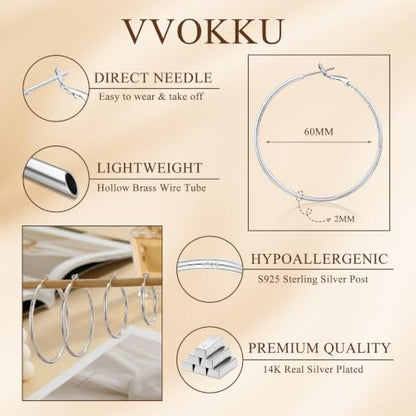 2MM S925 Sterling Silver Hoop Earrings Thin Gold Large Hoop Earring Lightweight Hypoallergenic Big Silver Thin Hoops Earring Gold Hoops Earrings for Women 30/40/50/60 MM - color: 60mm-Silver