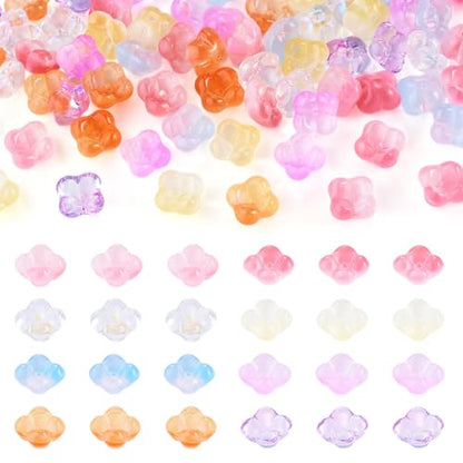 80Pcs Glass Flower Beads Bulk Bead Caps for Jewelry Making Cute Floral Gradient Crystal Glass Beads for Bracelet Earring Charms Handmade Earring Crafts Jewelry Making Supplies - color: Glsaa-Crystal