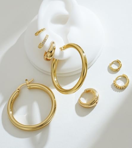 wowshow Gold Hoop Earrings for Women Chunky Hoops 14K Gold Plated Thick Hollow Tube Lightweight Earrings for Mother Birthday Gifts 20/25/30/40/50MM - color: Gold-40mm+11mm+8mm+6mm
