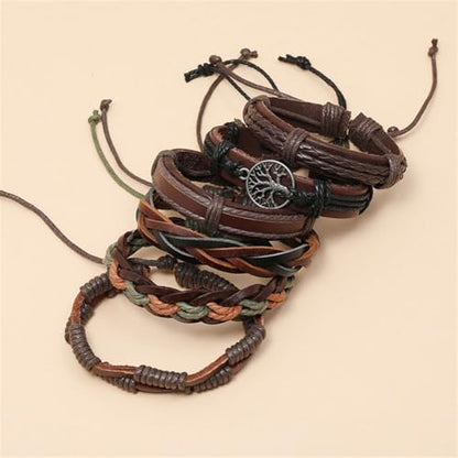 Leather Cuff Bracelet for Men Women, Multilayer Braided Wristband, Adjustable 6.5-9.5 Inches Wrap Bracelets Punk Gothic Grunge - color: Life Tree - 6Pcs