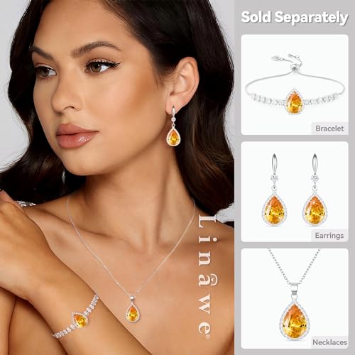 Linawe Crystal Chain Necklace for Women Trendy, Imitation Diamond Pendant, Statement Cubic Zirconia Boho Jewelry Set, 14K Gold/Rose Gold/Silver Birthstone Necklace - color: Silver,Nov