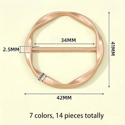 14 pieces Silk Scarf Ring Clip T-shirt Tie Clips for Women Fashion Metal Round Circle Clip Buckle Clothing Wrap Holder Knotted Rings for Hat Scarves Belt Decor Clothes Accessories