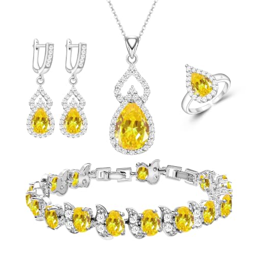 Wedding Jewelry Set for Women Gem Necklace Earrings Bracelet Luxury Jewelry Set Birthday Valentine's Day Mother's Day Christmas Prom Jewelry Gift - color: KKJ-4-Yellow