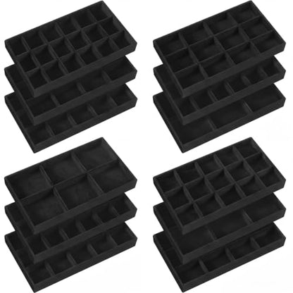 12 Pcs Jewelry Tray Velvet Stackable Jewelry Organizer Trays Divided Earring Accessories Storage Containers Box (Rose Red) - color: Black