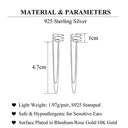SLUYNZ 925 Sterling Silver No Piercing Cuff Earrings Chain for Women Wrap Earrings Tassel Clip On Ear - color: A-Silver