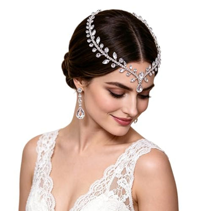 Rhinestone Bridal Forehead Head Chain Wedding Headband | Silver & Gold Crystal Pendant Headpiece Festival Costume Bridal Hair Accessories for Women
