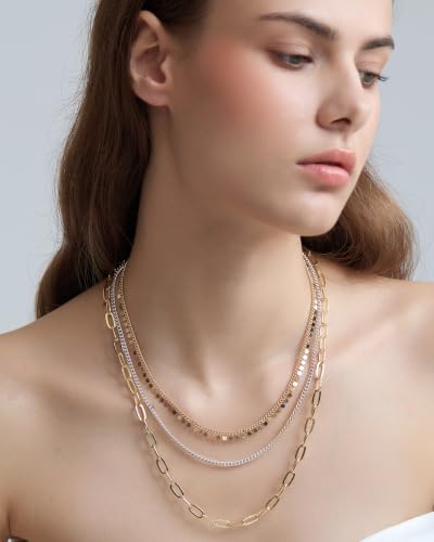 COBI Two Tone Pendants Necklace for Women, 925 Silver Plated Layered Link Chain, 18K Gold Tone Finished Statement Necklace, Mixed Metal Jewelry, Trendy Fashion Necklace Gift for Her - style: Layered Chain