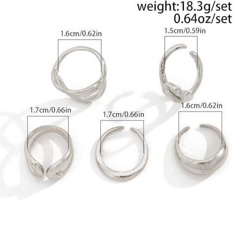 Chunky Gold Stackable Rings Set for Women Trendy Stackable Knuckle Rings Dainty Thick Dome Midi Ring Punk Jewelry Gifts - color: Silver
