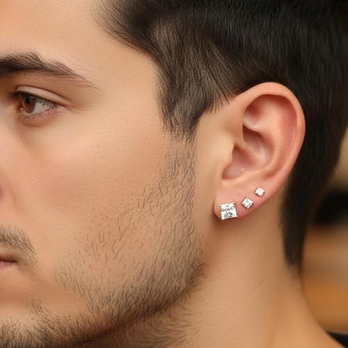 MDFUN 5 Pairs Square Earrings Set for Women Hypoallergenic 18K White Gold/Yellow Gold/Rose Gold Plated Princess Cut Clear Cubic Zirconia Stud Earring 3-7MM Pack of 5 - color: Rose Gold