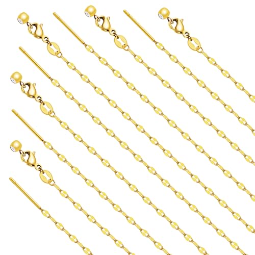 Crisjanggo 10 Pcs Gold Plated Necklace Bulk 20 Inch Adjustable Necklace | Stainless Steel Lip Chain for Jewelry Making with Adjust Clasp Rubber Stopper for Women - color: Gold Lip