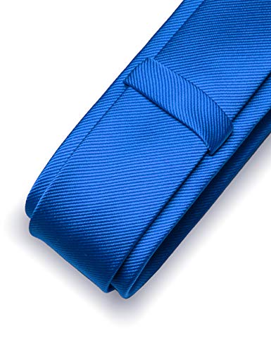 JEMYGINS 2.4" Solid Color Skinny Tie and Pocket Square with Tie Clip Sets for Men (6cm) - color: Blue