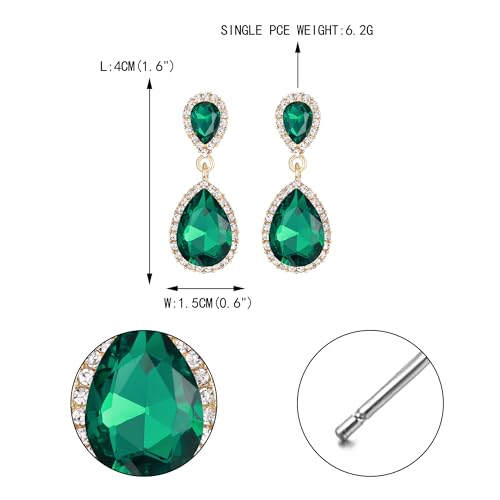 EVER FAITH Women's Austrian Crystal Wedding Tear Drop Dangle Earrings | Bridal Prom Jewelry for Bride Bridesmaid - color: Green