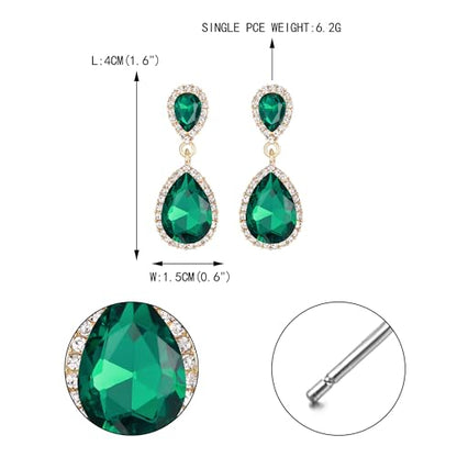 EVER FAITH Women's Austrian Crystal Wedding Tear Drop Dangle Earrings | Bridal Prom Jewelry for Bride Bridesmaid - color: Green