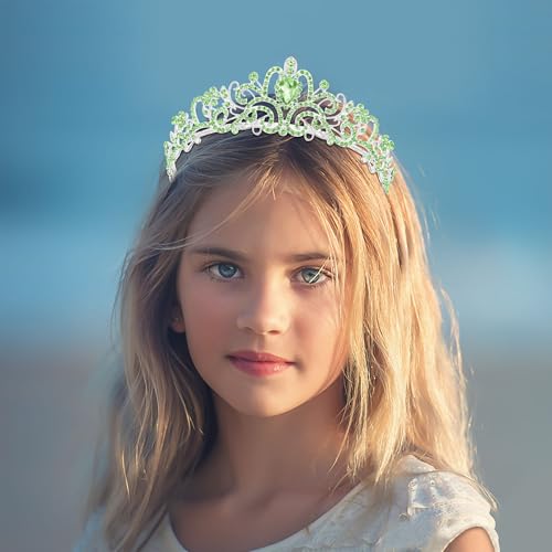 TAROSE Tiaras for Women, Birthday Crown and Sash for Girls | Birthday Sash Sunglasses Outfit, Birthday Gift for Women Girls, Goddess Crown Bride/Halloween/Prom/Party/Costume - color: 1 J. Silver+green