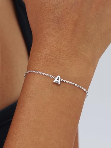 ChicSilver Initial Bracelet for Women 925 Sterling Silver Letter Initial Bracelet Dainty Personalized 26 Alphabet Jewelry Gifts for Birthday Anniversary Wedding - style: B