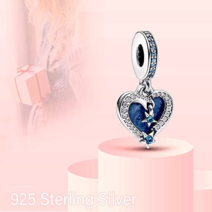 MITSOKU 925 Sterling Silver Charms for Bracelets Necklaces Animal prototype Pendant Safety Chain Dangle Pendants Beads Christmas Day Charms Jewelry Gift for Women - style: Celestial Shooting Star Heart Double Dangle Charm