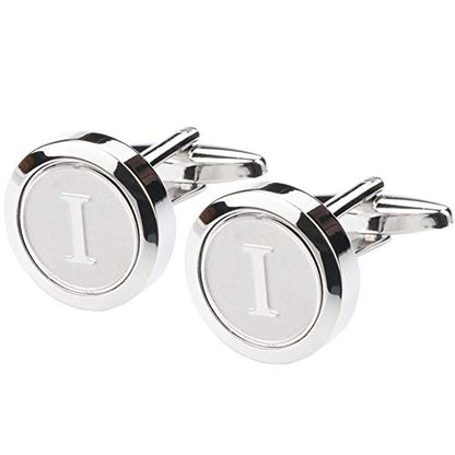 Mens Classic Stainless Steel Initial Cufflinks 26 Alphabet Initial Letter Cufflinks Business Wedding Shirts A-Z - style: I