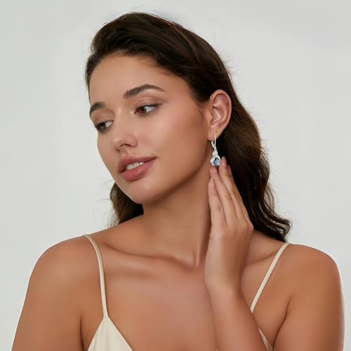 925 Sterling Silver Infinity Teardrop Earrings for Women | Lwsary Dangle Drop Leverback Earrings, Pear Shaped Birthstone Jewelry for Her - color: Rainbow