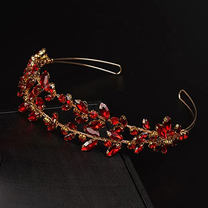 JWICOS Crystal Wedding Headband Tiara Bridal Rhinestone Headpiece Wedding Hair Accessories Tiara for Women (Red Gold) - color: Red Gold