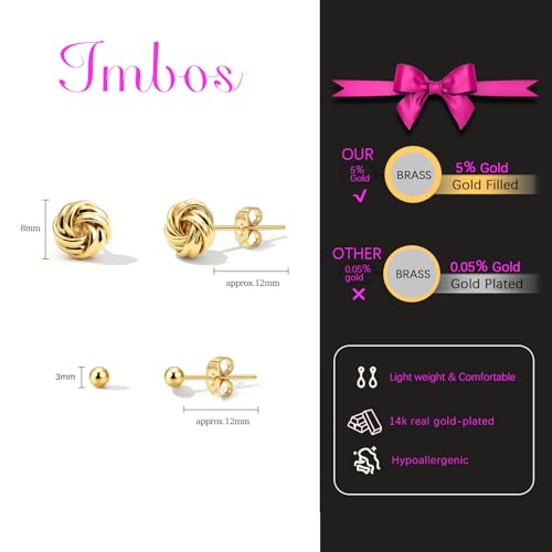 IMBOS Pearl Earrings 14k Gold Plated Daisy Flower Stud Earrings for Women Ball Stud Flat Back Earring Hypoallergenic Statement Earring Trendy Jewelry Gift for Women - color: Gold-Knot Ball