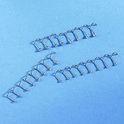 8PCS G23 Titanium Twist Screw Nose Studs 18G 20G Nose Rings 2mm 2.5mm 3mm Clear Pink Purple Aurora CZ Gold Nose Piercing Studs Nostril for Women Men - style: 20g silver clear cz 2mm