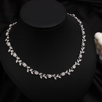 Austrian Crystal Rhinestone Choker Necklace Elegant Flower Leaf Chain Necklace Jewelry for Party Prom Costume Accessories for Women - color: White-Platinum Plated