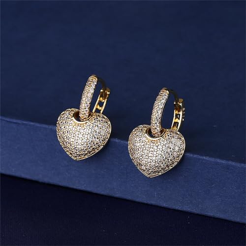 Crystal Heart Hoop Earrings for Women Dainty Fashion Heart Huggie Earrings Colourful Sparkly Crystal 14k Gold Love Heart Dangle Drop Earrings Valentine’s Day Statement Jewelry Gifts - color: White