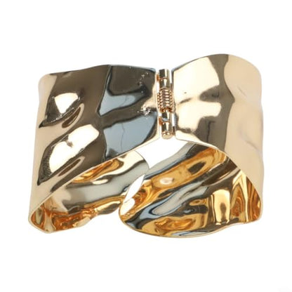 Hollow Geometric Open Cuff Bracelet for Women, Shining Electroplated Iron Wristband, Novel Designer Fashion Jewelry Accessory in Gold or Silver