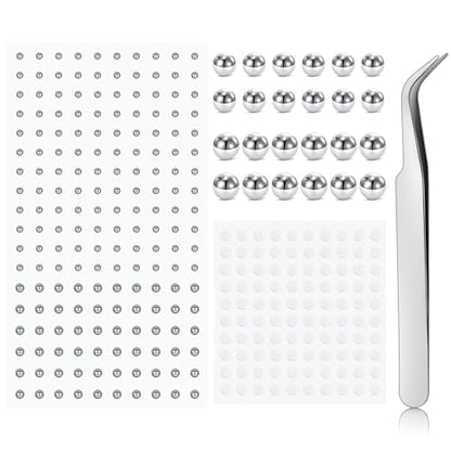 Fake Eyebrow Ring Fake Lip Labret Studs Replacement Balls Spike with 100pcs Sticker Non-Piercing Body Jewelry Fake Skin Piercing - color: D1 -Silver