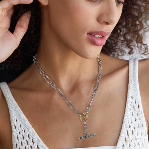 Two Tone Wire Necklace Gold and Silver Link Chain Adjustable 18K Gold Plated Twist Vintage Classic Jewelry - style: Golden Circle - Silver 1