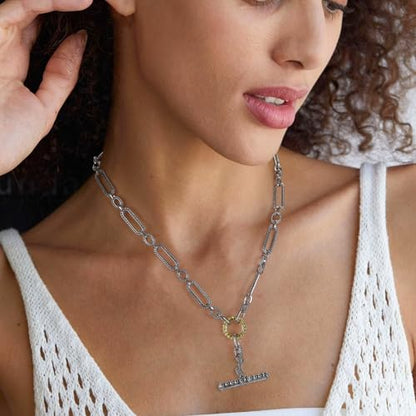 Two Tone Wire Necklace Gold and Silver Link Chain Adjustable 18K Gold Plated Twist Vintage Classic Jewelry - style: Golden Circle - Silver 1