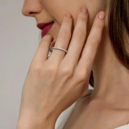 EAMTI 2mm 925 Sterling Silver Wedding Band Half Eternity Stackable Engagement Ring Size 3-13 - color: Silver-Moissanite