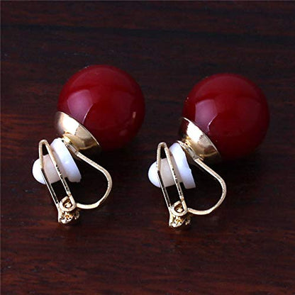 1-5 Pairs Pearl Clip on Earrings for Women Non Piercing Earrings Set Hypo-Allergenic Earrings - color: 4 Pairs Red Clip-ons