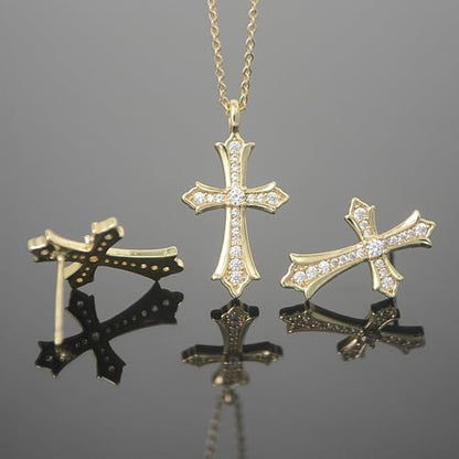 Gold Plated Imitation Diamond Cross Necklace and Earrings Set for Women Cubic Zirconia Trendy Stud Earrings and Cross Pendant Necklaces Jewelry Set Dainty Cross Cute Faith Jewelry Gifts Set - color: Gold