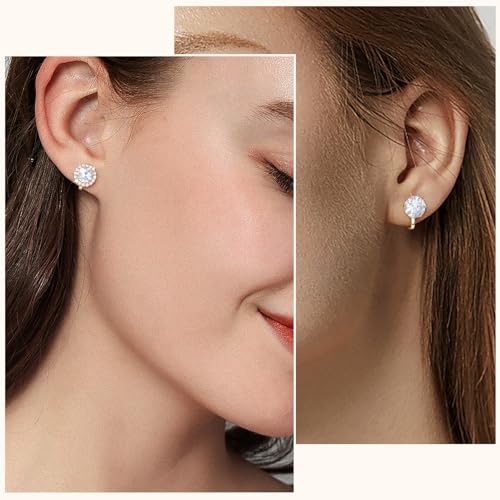 Cubic Zirconia Clip on Earrings - Women Hypoallergenic Comfortable Non Pierced Stud Earrings for Wedding and Dance Competitions, Clip-on Earrings Silver Gold - color: Gold