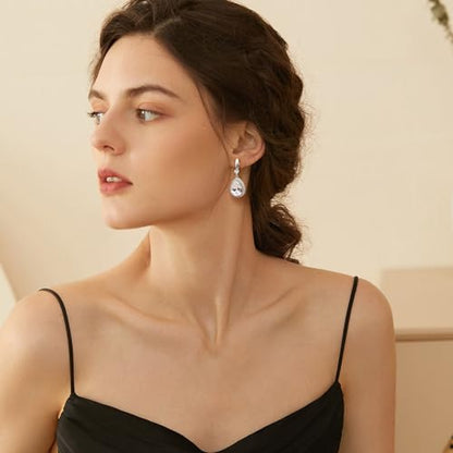 THUNARAZ Clip on Dangle Earrings for Women, Rhinestone Wedding Prom Jewelry | Clip Earrings Non-Pierced, Teardrop Dangle Earrings, Crystal Drop Earrings, Elegant Rhinestone Jewelry for Bride Bridesmaid - color: Silver Tone/Clear Stone