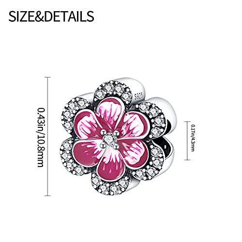 HappyStar 925 Sterling Silver Charms for Bracelets and Necklace Dangle Pendants Beads Charms Fits Charms Bracelets for Woman Jewelry Gifts (with one Spacer Bead Charms) - style: Pink Flower Beads