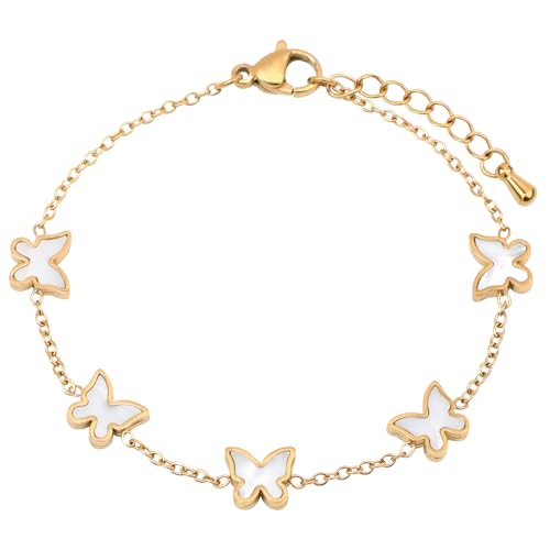 18K Gold Plated Stainless Steel Dainty Charms Colorful Crystal Birthstone Bracelet Minimalist Cute Jewelry for Women - color: 8mm Butterfly