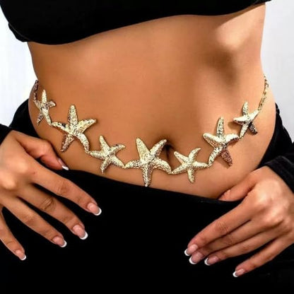 Gold Body Chain for Waist for Women 2Pcs, Jewelry for Beach Accessories | 26.77-52.36In, Adjustable, 14K Gold-plated, Waterproof, Equipped with 2 Extension Chains, Brass, Great for Beach/Dating/Party - style: starfish waist chain
